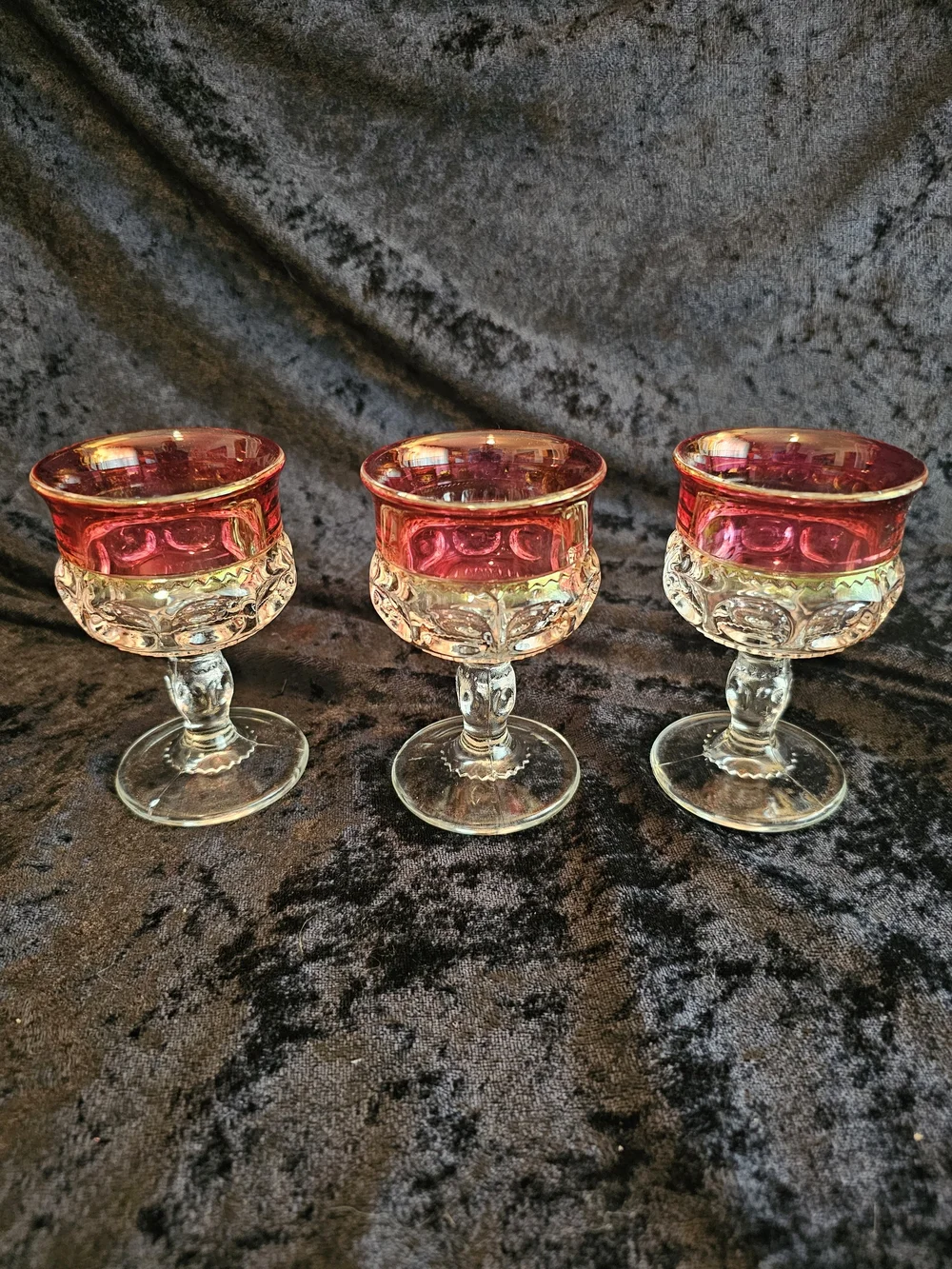 Vintage King's Crown Ruby Flash Cordial Glasses - Set of 6 - MCM Thumbprint